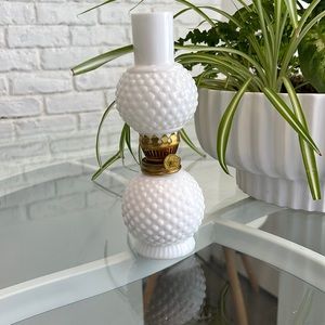 Vintage Hobnobbed Milk Glass Miniature Oil Lamp made in Japan